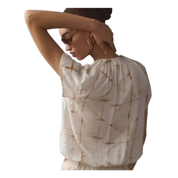 Anthropologie Cloth & Stone womens Sz L cream brown woven top - Picture 3 of 8